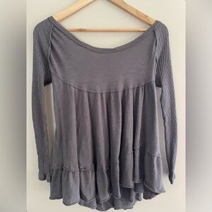 We The Free People Sundae Tee Top For Women Low Back Scoop Neck Ruffle #0141